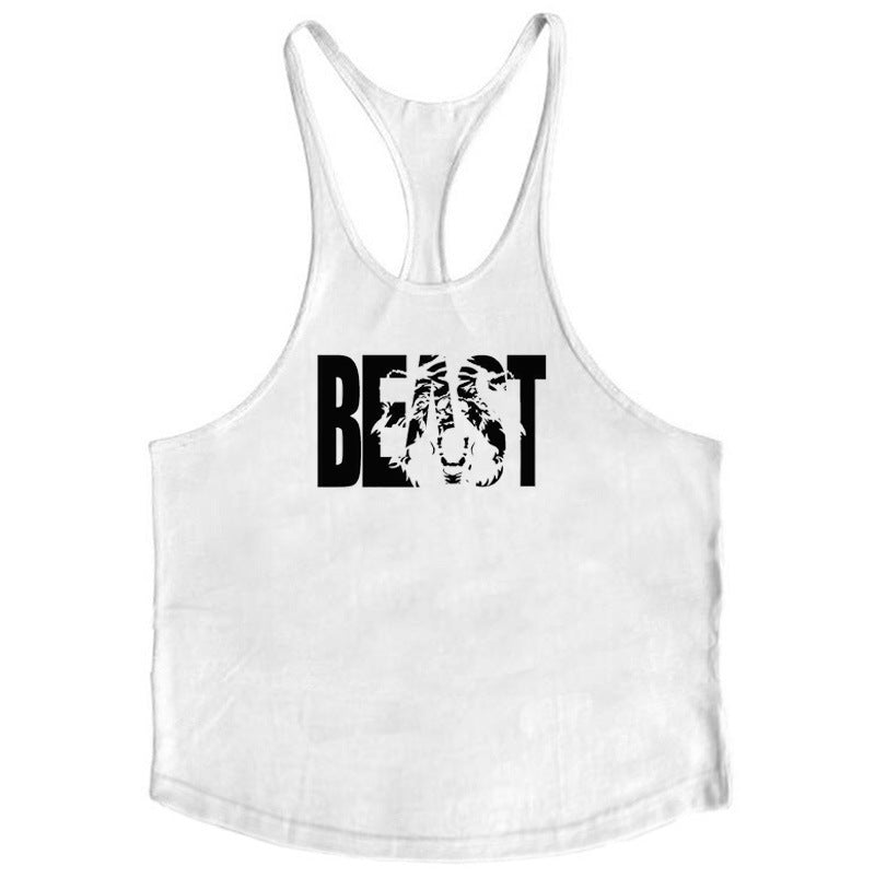 Letter printed men's fitness sports vest slim shoulder strap I-shaped vest cotton