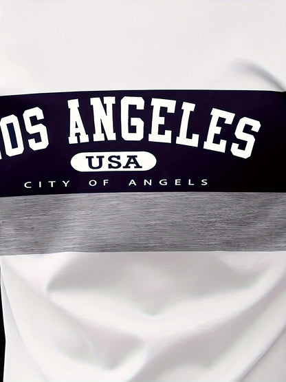 Men's LOS ANGELES Print Tee, Long Sleeve, Relaxed Fit, Perfect For Spring And Fall