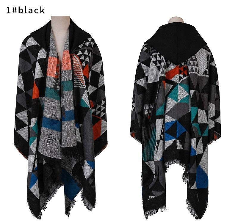 Hooded cape shawl women's plaid knitted shawl scarf shawl dual-purpose