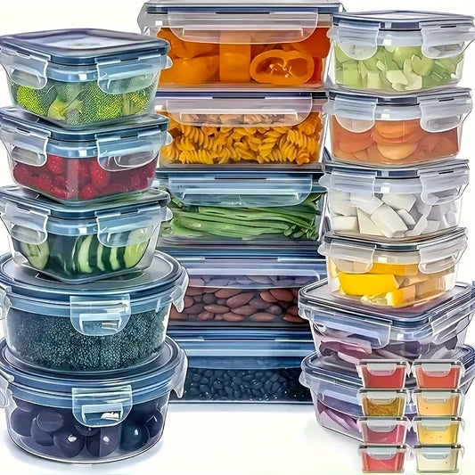 12pcs/24pcs Storage Containers, Five Sizes, Reusable Sealed Lid PP Material Snap-On Organizer Boxes for Fruits, Vegetables, Salads, Pasta, Meat, Bento, Lunch
