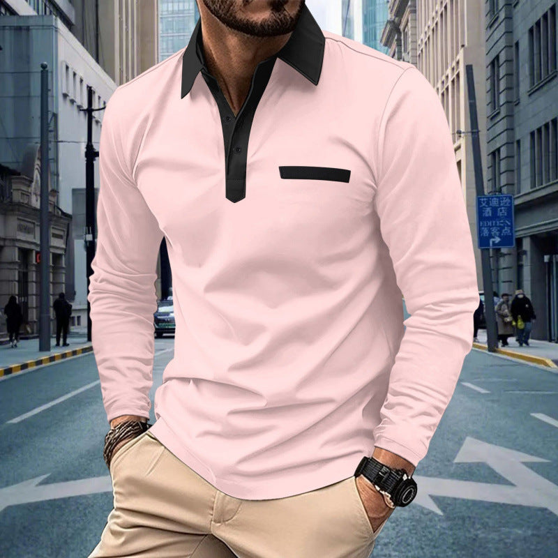 Men's Casual Button Lapel Pocket Solid Color Long Sleeve