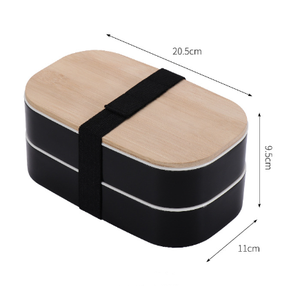 Japanese style simple bamboo lid double-layer sealed portable lunch box bento box with tableware