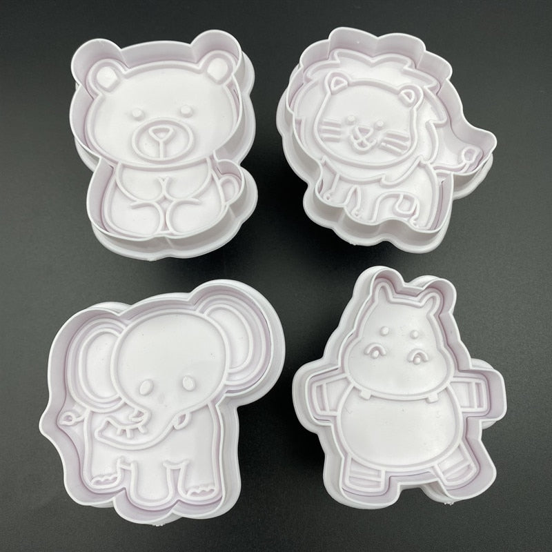 4Pcs/Set Animal Series Plastic Biscuit Spring Mold Elephant Lion Bear Plunger Paste Sugar Craft Die Baking Tools