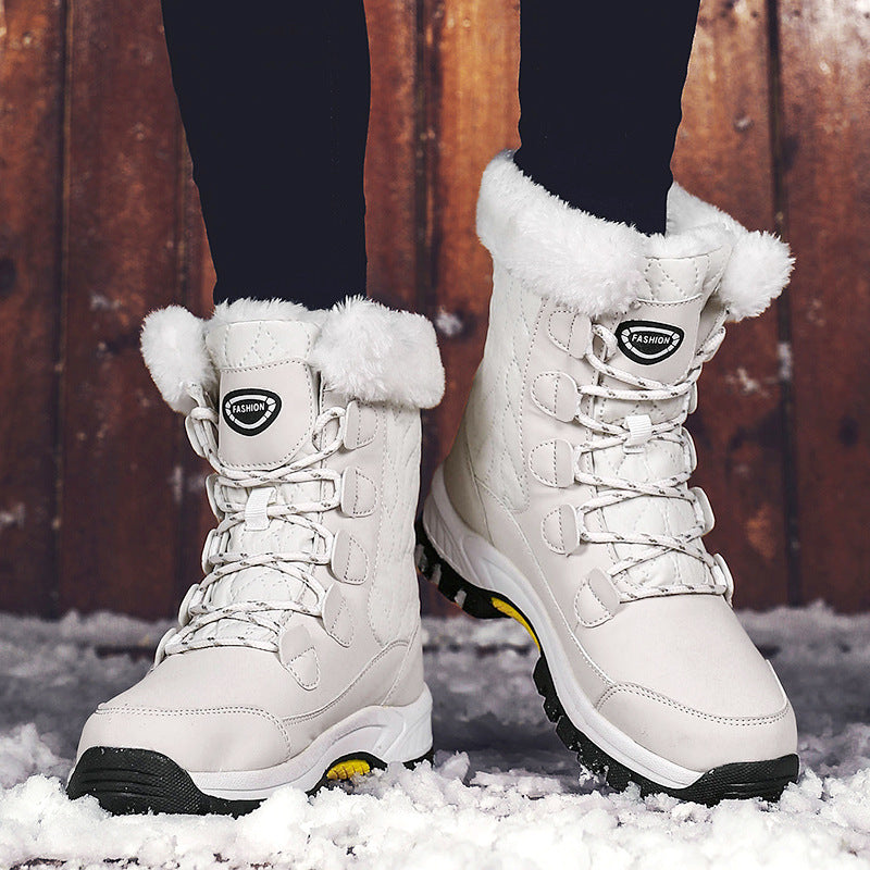 Winter snow boots for women's outdoor travel waterproof anti slip thickened warm high top cotton shoes women's midsole boots