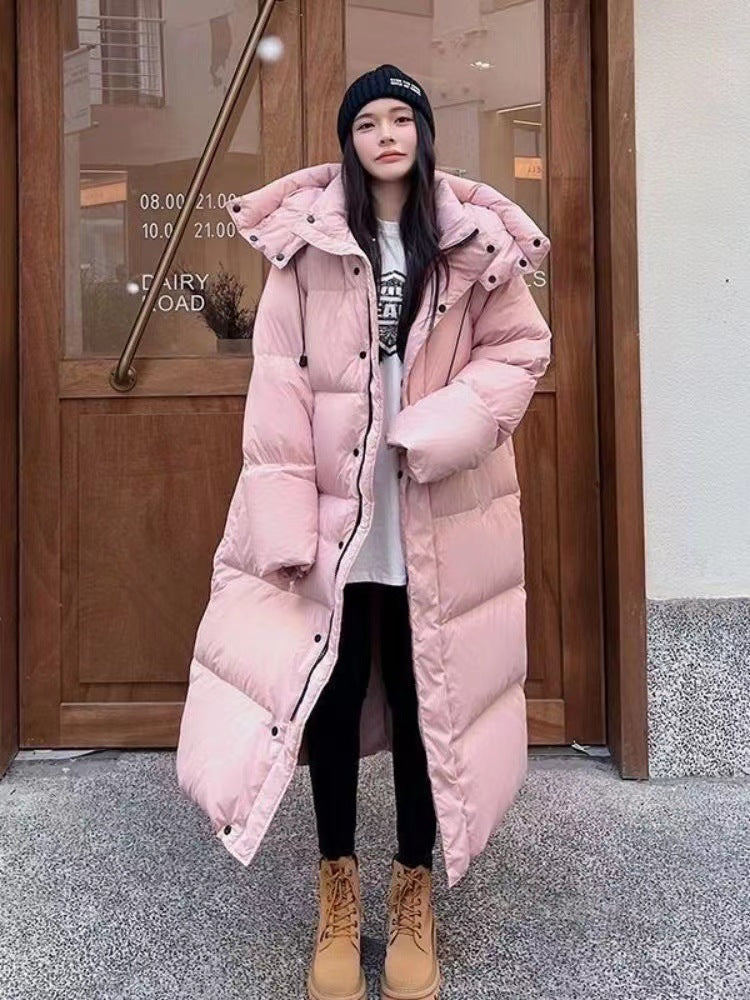 Winter Mid to Long Knee Cotton Jacket for Women Loose Hooded Large Down Cotton Jacket Thick Coat