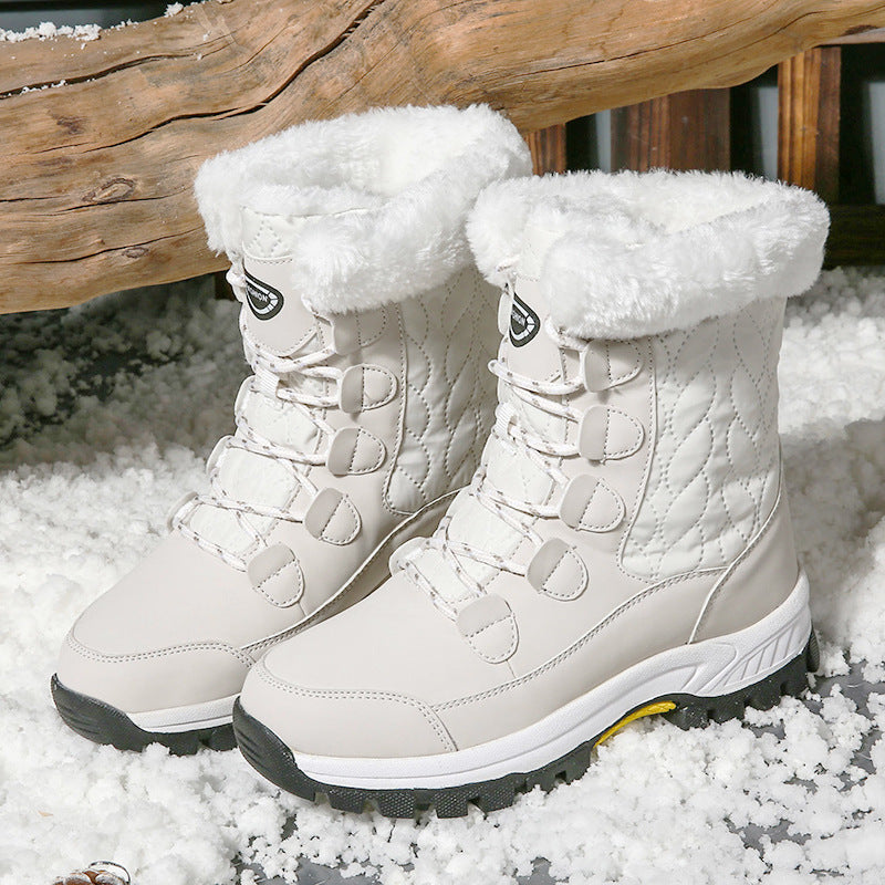 Winter snow boots for women's outdoor travel waterproof anti slip thickened warm high top cotton shoes women's midsole boots