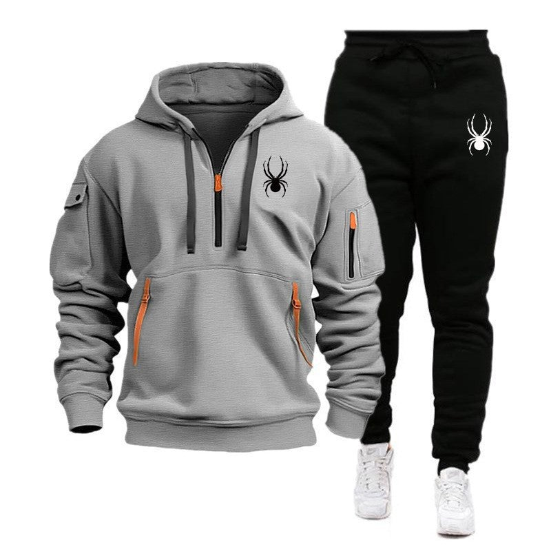 European and American men's sports hoodie set printed casual sports hoodie hooded suit for men