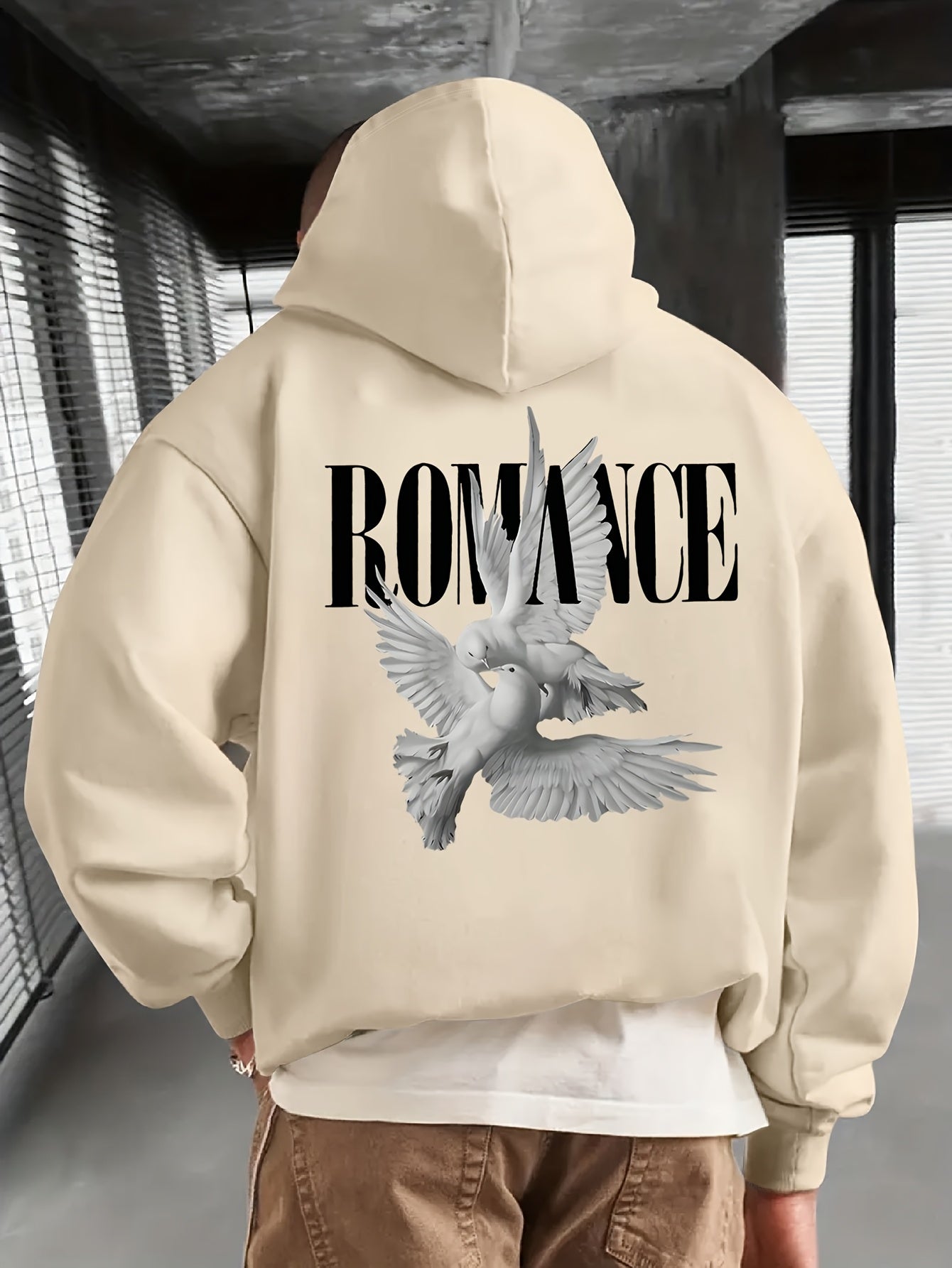 Men'S Casual Hooded Sweatshirt with "ROMANCE" Graphic Print - Loose Fit, Long Sleeve, Front Pocket, Perfect for Fall/Winter, Casual Wear Hoodie, |relaxed Fit Hoodie|front Pocket Hoodie, Sweater Hoodie