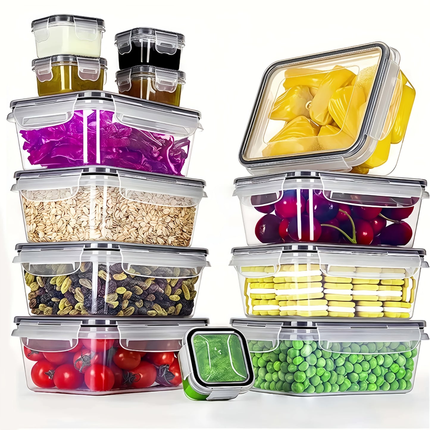 Heavy-Duty Airtight Food Storage Containers, 8pcs Set of 4 Containers + 4 Lids, Leakproof BPA-Free Dishwasher Safe, Stain-Resistant Easy-Clean Design, Stackable Space-Saving, For Meal Prep Bento Boxes Kitchen Pantry