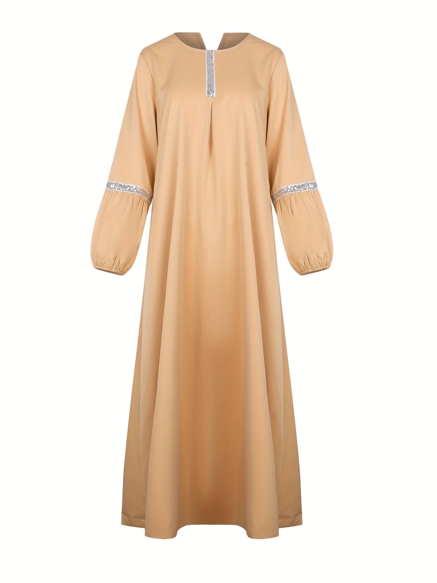 [Sequined Abaya] Sequined Long Sleeve Muslim Abaya | Middle Eastern Solid Color Casual Dress