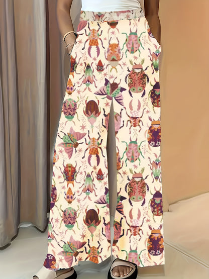 Women's Wide-Leg Trousers with Elastic Waist & Loose Fit - Casual Summer Pants, Non-Stretch Machine-Washable Fabric, Spring/Fall Long Pants for Dresses/Skirts Outfits (No Stretch) - Female Casual Wear Style