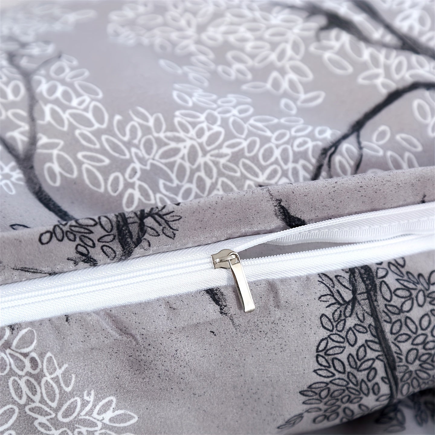 3pcs Botanical Floral Print Silver Gray Theme Bedding Set, Suitable for Bedroom, Guest Room, One Duvet Cover + Two Pillowcases, No Insert