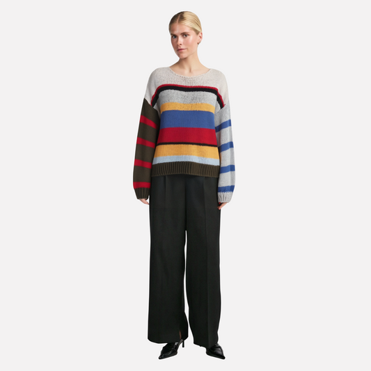 European and American style women's fashion temperament casual round neck long sleeved striped rainbow sweater