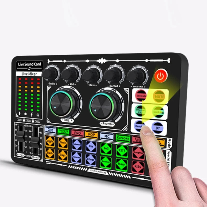 F999  Mixer Podcast Sound Board Live Sound Card for Live Recording Home KTV