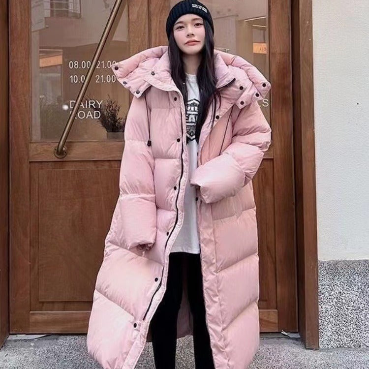 Winter Mid to Long Knee Cotton Jacket for Women Loose Hooded Large Down Cotton Jacket Thick Coat