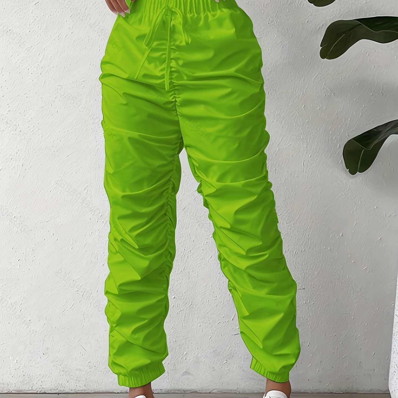 Elegant Full-Length Wrinkle/pleated Hem Pants - Solid Color Smooth Non-Stretch Leg for Dress Pants, Spring/Summer Casual & Dress Wear, Machine Washable Regular Fit Trousers