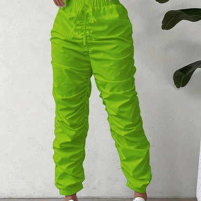 Elegant Full-Length Wrinkle/pleated Hem Pants - Solid Color Smooth Non-Stretch Leg for Dress Pants, Spring/Summer Casual & Dress Wear, Machine Washable Regular Fit Trousers