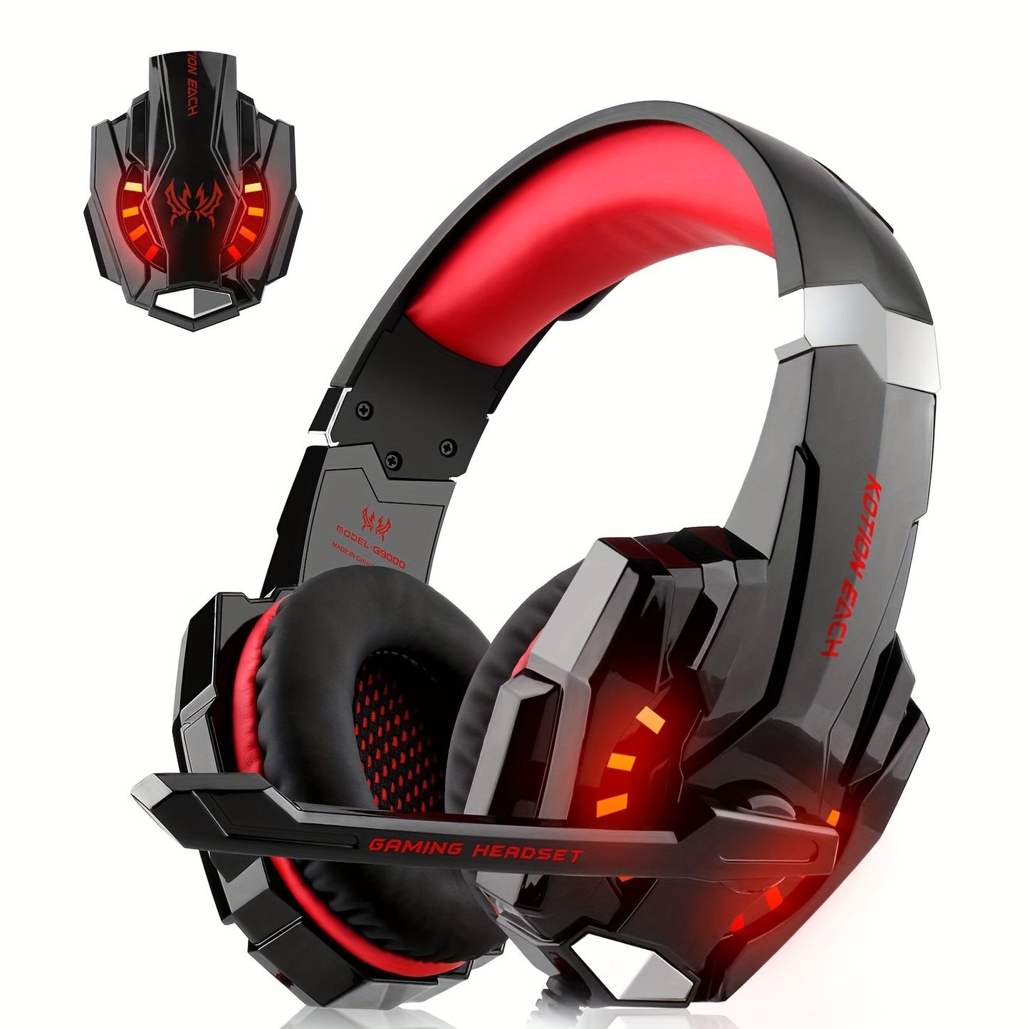 G9000 Stereo Gaming Headset for PS4pcs Xbox One PS5 Controller, Noise-Canceling Over-Ear Headphones with Microphone, LED Lights, Bass Surround, Soft Memory Foam Ears