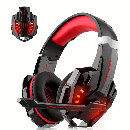 G9000 Stereo Gaming Headset for PS4pcs Xbox One PS5 Controller, Noise-Canceling Over-Ear Headphones with Microphone, LED Lights, Bass Surround, Soft Memory Foam Ears