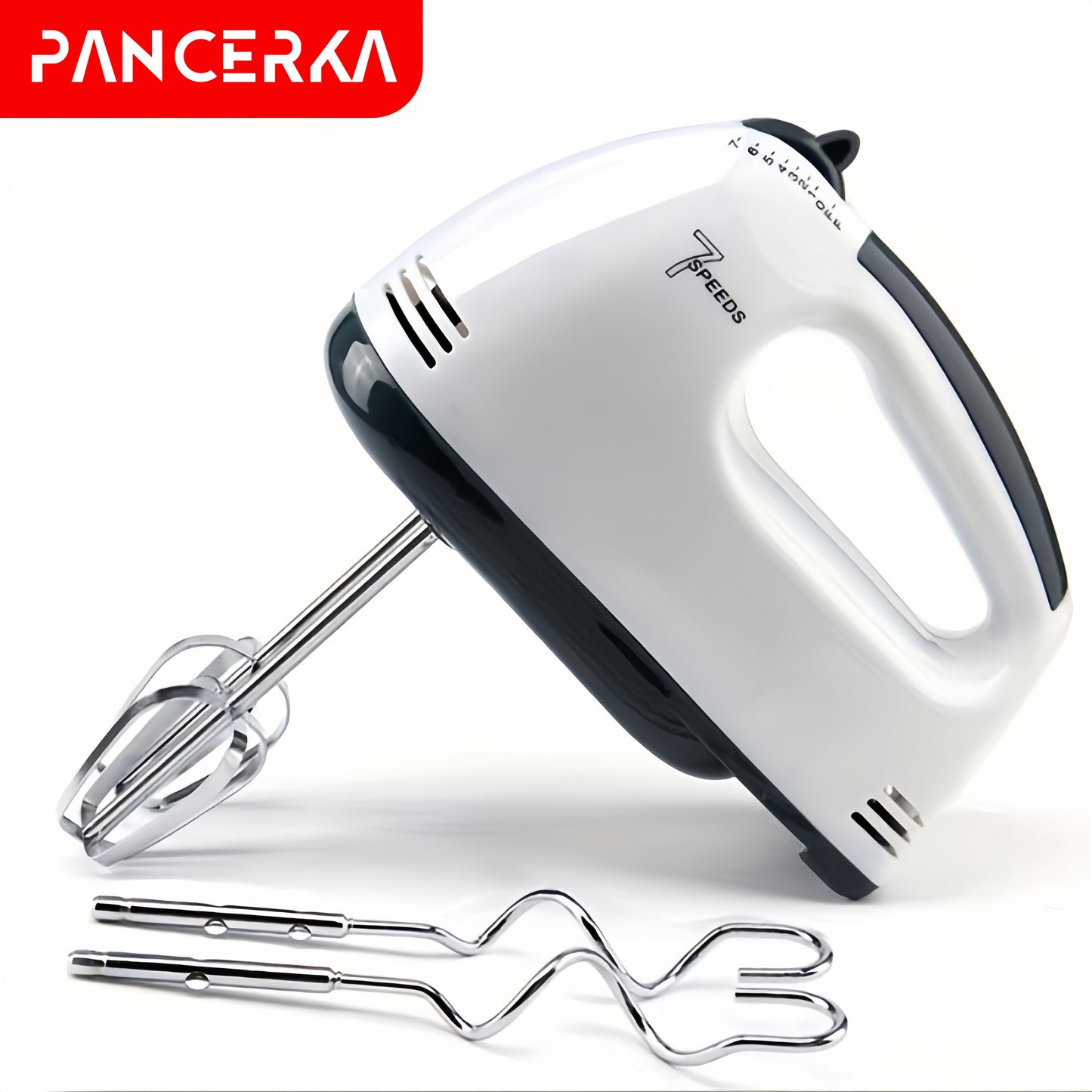 PANCERKA 7-Speed Electric Handheld Mixer with Beaters & Dough Hooks - Lightweight Ergonomic Design, Powerful Motor for Baking, Whisking, Beating Eggs - EU Plug (220V), Egg Whisking, Ergonomic Mixer, Durable Construction