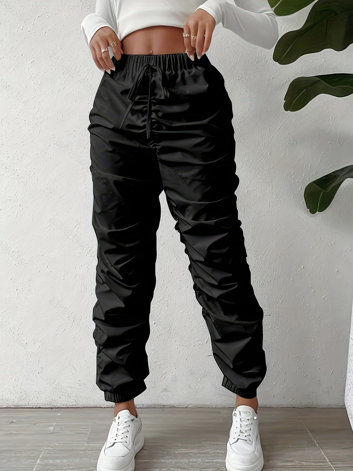 Elegant Full-Length Wrinkle/pleated Hem Pants - Solid Color Smooth Non-Stretch Leg for Dress Pants, Spring/Summer Casual & Dress Wear, Machine Washable Regular Fit Trousers