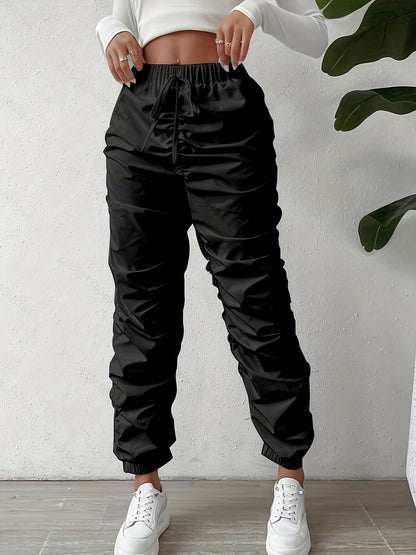 Elegant Full-Length Wrinkle/pleated Hem Pants - Solid Color Smooth Non-Stretch Leg for Dress Pants, Spring/Summer Casual & Dress Wear, Machine Washable Regular Fit Trousers