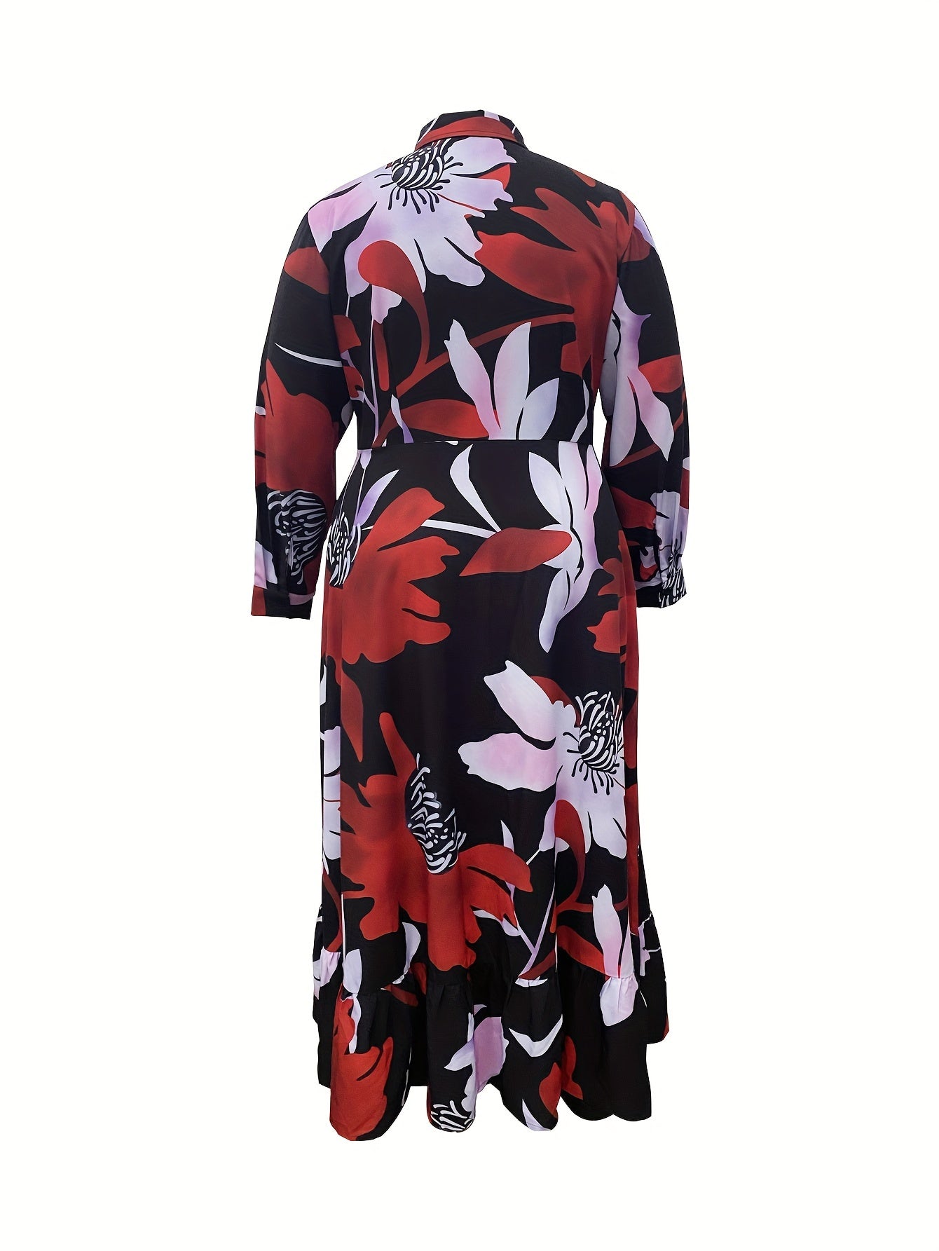 Women's Elegant Floral Print Button-Front Long Dress with V-Neck & Ruching - Machine Washable All-Season Versatile Casual to Formal Wear, Floral Print Dress, Formal Attire, Ruched Skirt Style, Nontransparent Fabric