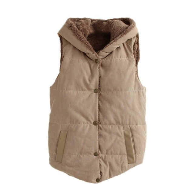 Vest Women Hooded Waistcoat Women Winter Casual Thick Button Vest Female Jacket Coat Chalecos Para Mujer