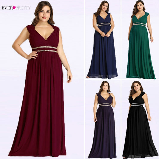 Ever Pretty Plus Size Formal Evening Dresses Long Women Elegant Burgundy V Neck Chiffon Empire Party Gown Robe De Soiree