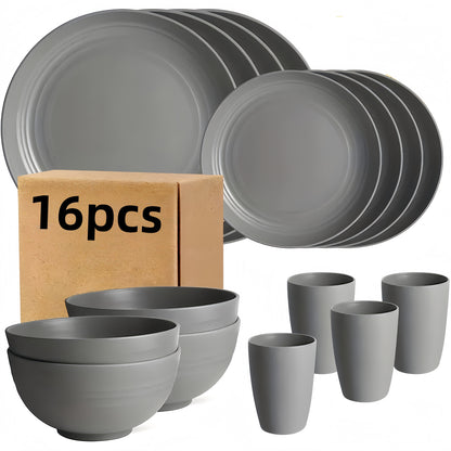 8/16pcs Grey Unbreakable High quality plastic Dinnerware Sets - Reusable, Lightweight, Microwave & Dishwasher Safe - 8pcs Plates, 4pcs Cups, 4pcs Bowls - for Camping, Picnics, RV, Dorm - Perfect Gift for Students & Outdoor En