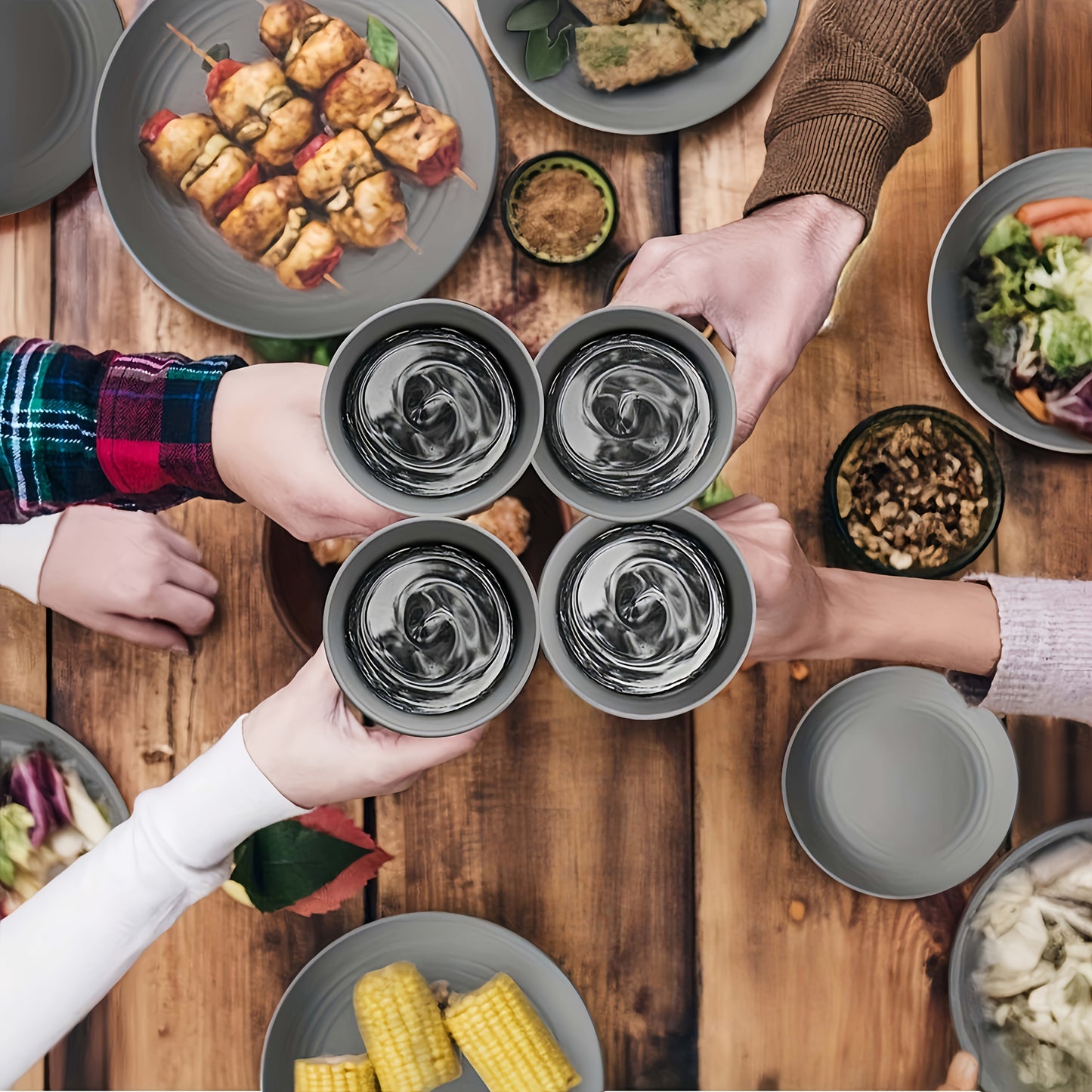 8/16pcs Grey Unbreakable High quality plastic Dinnerware Sets - Reusable, Lightweight, Microwave & Dishwasher Safe - 8pcs Plates, 4pcs Cups, 4pcs Bowls - for Camping, Picnics, RV, Dorm - Perfect Gift for Students & Outdoor En