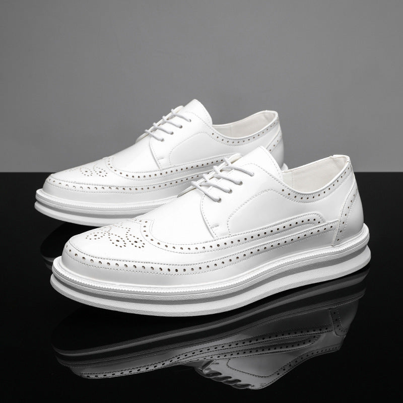 Brogue Men's Shoes British Style Breathable Retro Leather Business Thick Sole White Casual Shoes
