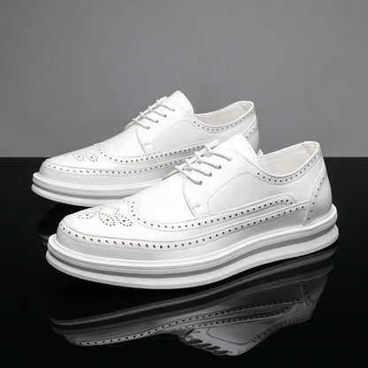 Brogue Men's Shoes British Style Breathable Retro Leather Business Thick Sole White Casual Shoes