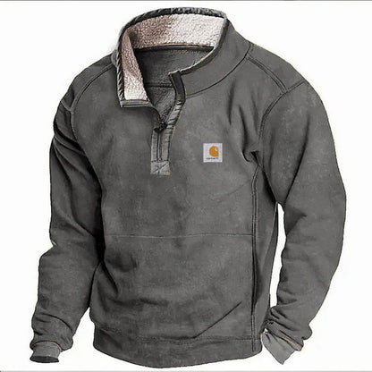 Men's Casual Hoodie with Stand Collar and Zipper Closure Fleece Lined Sweatshirt for Autumn and Winter