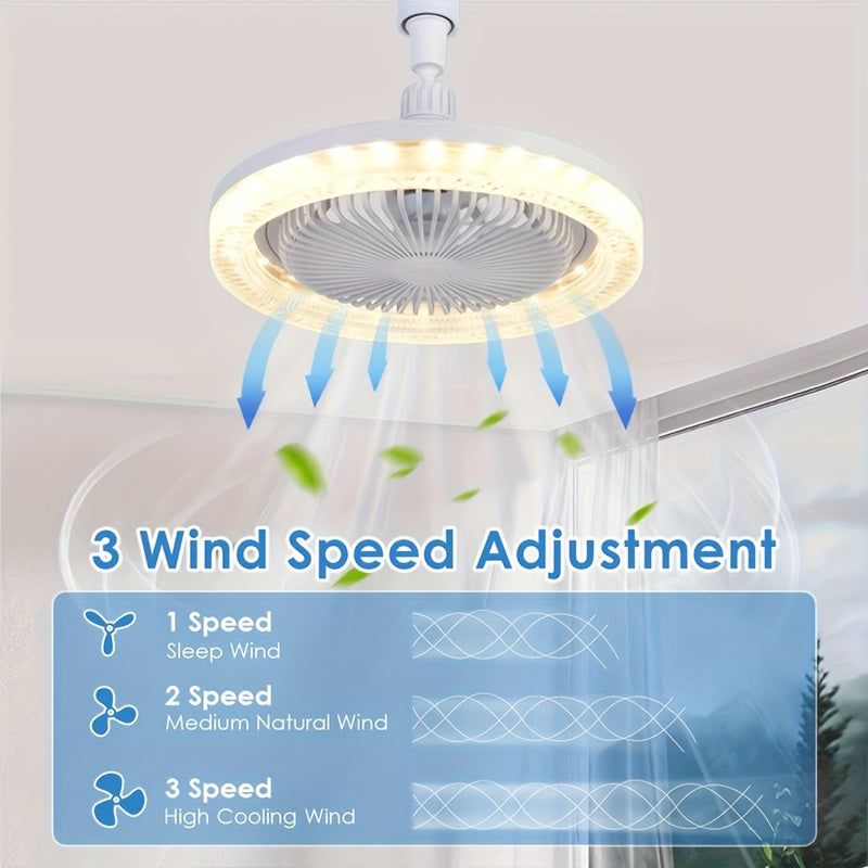2-in-1 Multifunctional Ceiling Fan with Light, LED Fan Light, 25.4 cm Diameter, Color Matching, Infinite Dimming, and Timer Function, Suitable for Bathrooms/Bedrooms/Garages/Kitchens/Offices, Ceiling Fan Light, Bedroom Lighti