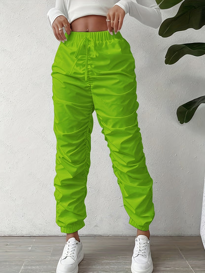 Elegant Full-Length Wrinkle/pleated Hem Pants - Solid Color Smooth Non-Stretch Leg for Dress Pants, Spring/Summer Casual & Dress Wear, Machine Washable Regular Fit Trousers