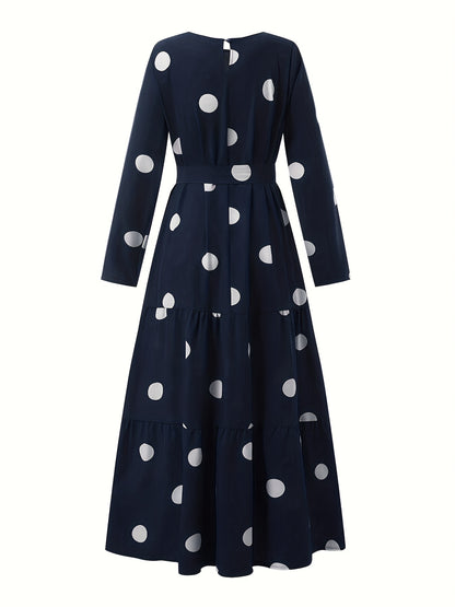 2023 New Women's Elegant Red & White Polka Dot Arabic Abaya Dress - Long Sleeve Round Neck with Adjustable Waist Tie, Machine Washable Lightweight Modest Cover for Spring Summer Fall, Abaya for Summer, Cultural Attire, Season