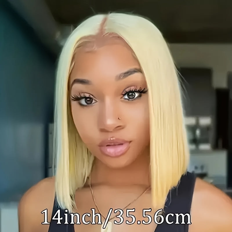 100% Human Hair Golden Blonde Short Bob Wig, 13x4 Lace Front, Breathable & Comfortable, Straight Style, 150% Density, Natural Look for Casual Attire, Natural Look Wig | Fashionable Wig | Breathable Lace Wig