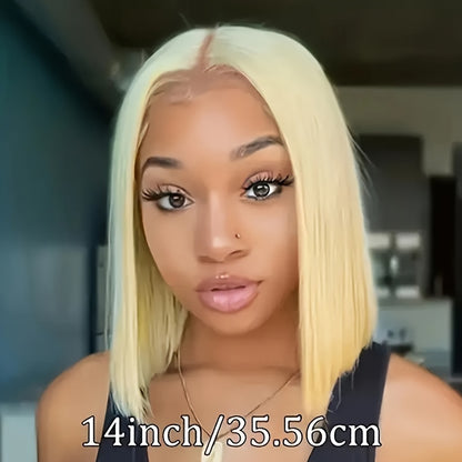 100% Human Hair Golden Blonde Short Bob Wig, 13x4 Lace Front, Breathable & Comfortable, Straight Style, 150% Density, Natural Look for Casual Attire, Natural Look Wig | Fashionable Wig | Breathable Lace Wig