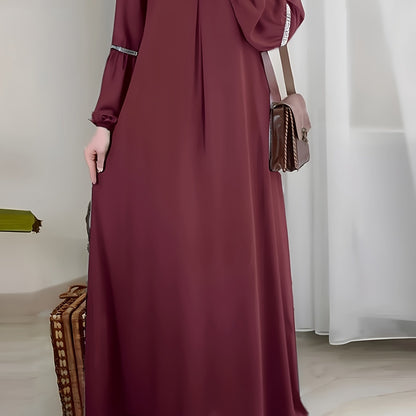 [Sequined Abaya] Sequined Long Sleeve Muslim Abaya | Middle Eastern Solid Color Casual Dress