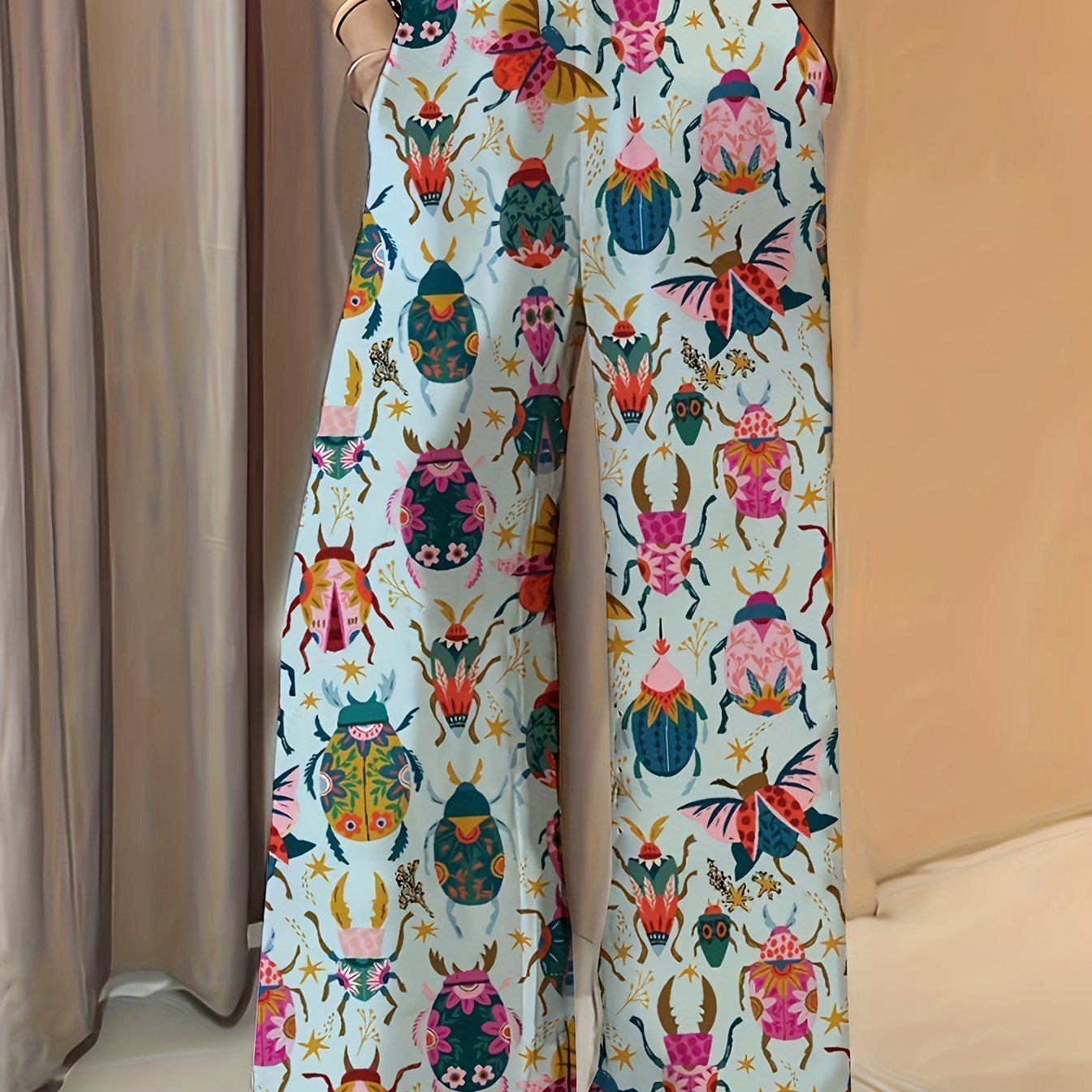 Women's Wide-Leg Trousers with Elastic Waist & Loose Fit - Casual Summer Pants, Non-Stretch Machine-Washable Fabric, Spring/Fall Long Pants for Dresses/Skirts Outfits (No Stretch) - Female Casual Wear Style