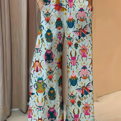 Women's Wide-Leg Trousers with Elastic Waist & Loose Fit - Casual Summer Pants, Non-Stretch Machine-Washable Fabric, Spring/Fall Long Pants for Dresses/Skirts Outfits (No Stretch) - Female Casual Wear Style