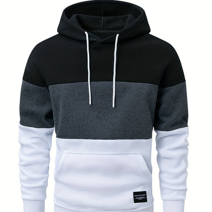 Men's Casual Color Block Hoodie - Soft Polyester, Long Sleeve with Kangaroo Pocket, Drawstring Hood, Ideal for Fall/Winter Streetwear, Casual Streetwear|Hooded Sweatshirt|Polyester Hoodie, Sweater Hoodie