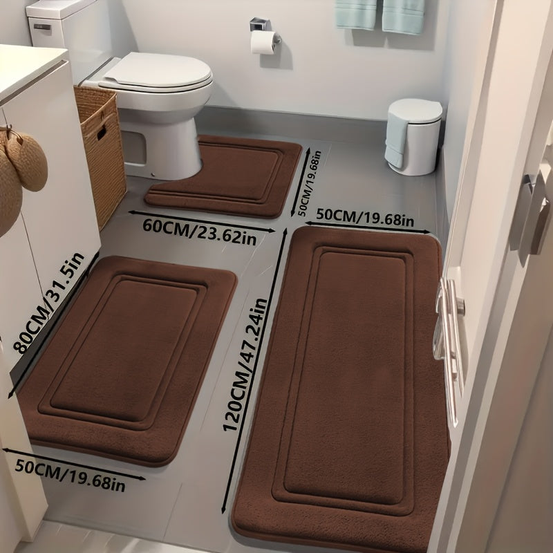 3pcs Ultra-Soft Bath Mat Set - Non-Slip Bath Rugs with Non-Slip Backing, Bath Floor Mats for Shower, Bathtub, Bathroom - Quick-Dry Bath Mat with Non-Slip Surface