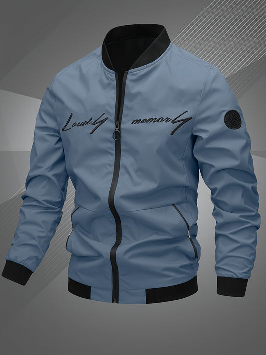 Men'S Letter Embroidered Casual Bomber Jacket