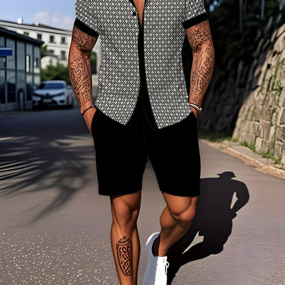 2pcs Men's Shirt and Shorts Set: Loose Cuban Collar Short Sleeve Shirt with Casual Outdoor Sports Vacation Outfit