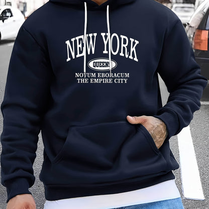 Men's NEW YORK Letter Print Hoodie, Casual Pullover Sports Sweatshirt, Fashionable Hooded Top