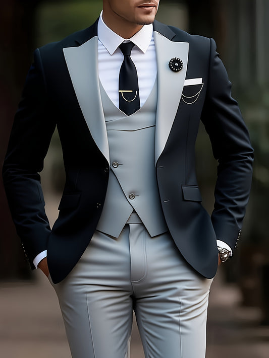 Men's Premium Three-Piece Suit Set, Plus Size Men’s, Includes Jacket and Vest – Perfect for Formal Wear Weddings Workwear Holiday Gifts