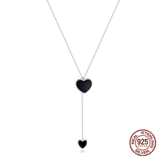 S925 Sterling Silver Black Heart Clavicle Chain Women  Necklace