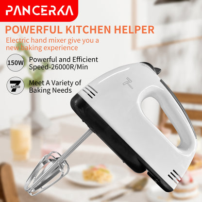 PANCERKA 7-Speed Electric Handheld Mixer with Beaters & Dough Hooks - Lightweight Ergonomic Design, Powerful Motor for Baking, Whisking, Beating Eggs - EU Plug (220V), Egg Whisking, Ergonomic Mixer, Durable Construction